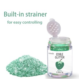 Green Edible Glitter Glimmer Powder for Cakes Drinks - Colaele 5 grams Food Grade Luster Dust Metallic Food Decorating Sprinkle Disco Brew Dust for Cake Decorations Wine Beverage Candy Dessert, Vegan