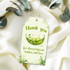 Two Peas in A Pod Baby Shower Decorations Peas Themed Thank You Tags Thank You for Showering Our Babies with Love Tags Thank You Paper Gift Tags with String for Boy Girl Baby Shower Party
