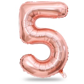 40 Inch Rose Gold Large Numbers Balloons 5, Self Inflating Digit 5 Helium Balloons for 5th Girls, Foil Mylar Big Number Balloons Set 0-9 for Women Birthday Party Anniversary Supplies Decorations