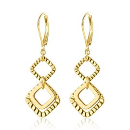 14K Gold Plated Dangle Earrings for Women, ALEXCRAFT Dangling Drop Handmade Geometric Hammered Square Earring Trendy Leverback Dangly Handcrafted Minimalist Unique Earings Hypoallergenic