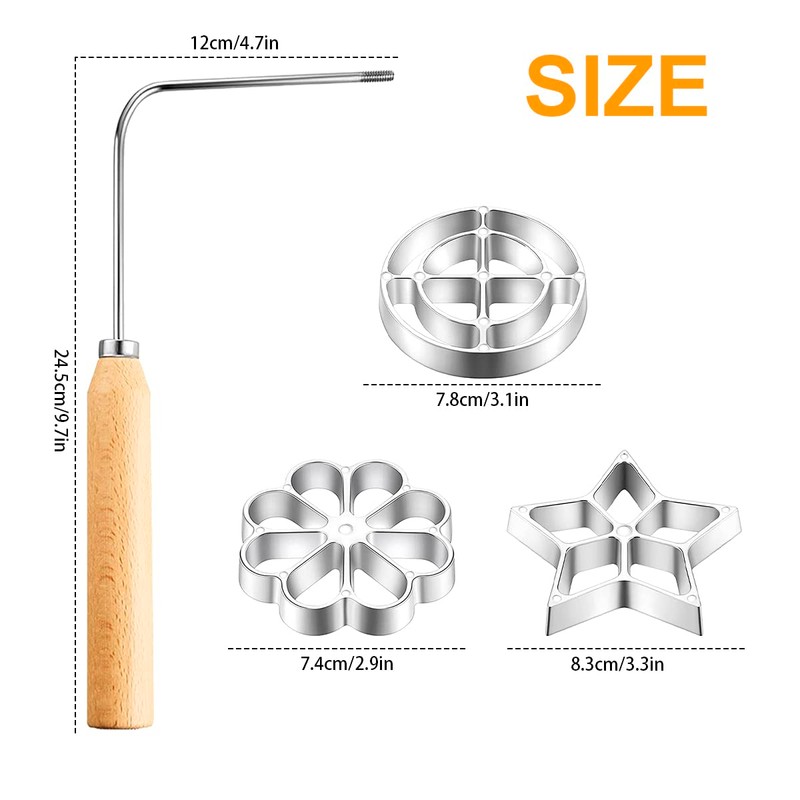4Pack Metal Waffle Mould Set Durable Rosette Cookie Bunuelos Tool