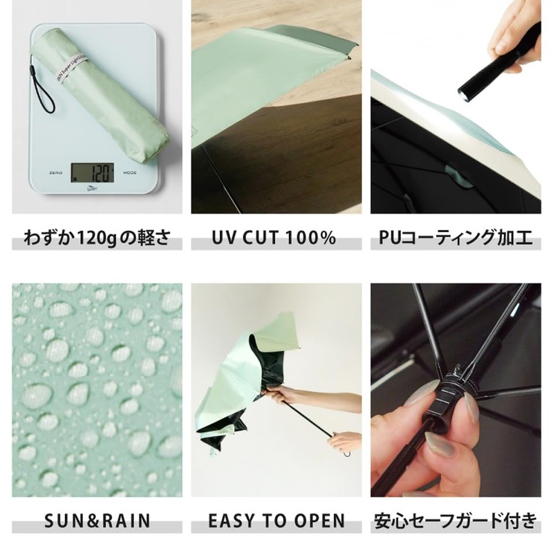 Because B-095934 Folding Umbrella, PU Super Light/Ribbon, Mini, White