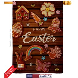 Chocolate Easter Burlap House Flags Pack Springtime Happy Bunny Egg Christian Season Holiday USA Applique Small Decorative Gift Yard Banner Double-Sided Made In 28 X 40