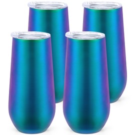 Lifecapido 4 Pack Stemless Champagne Flute, 6 Oz Double Insulated Champagne Tumblers, Stainless Steel Champagne Glass with Lid, Great Gift for Friends Family Wedding Birthday Christmas (Electroplate)