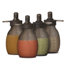 haakaa Hippo Silicone Food Pouch – Reusable Pouches for Baby Food, Silicone Pouch with Wide Neck, Great for Purees & More – Make Homemade Organic Food for Babies/Toddlers, 9oz, 4 Pack, 6m+ (Grey)