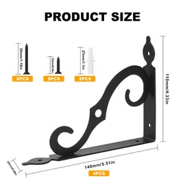 Logei Pack of 4 Metal Shelf Brackets with Screws Wall Angle Shelf Bracket Brackets Right Angle Shelf Support 90 Degree Triangular Angle Bracket Shelf Angle for Wall Mounting (140 x 110 mm)