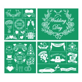 4PCS Wedding Elements Self-Adhesive Silk Screen Stencils Wedding Day Screen Printing Stencils Reusable Stencil for Craft Anniversary Mesh Transfer for Painting on Wood Fabric Bag Anniversary Day Decor