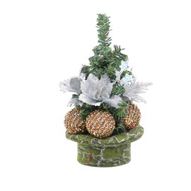 Winter Spring Table Top Decoration Ornaments Mini Christmas Tree for Desk Top Window Sill Decor Home Office Shop Window Desk Decoration Supply Cute Xmas Tree with Christmas Ball and White Flower