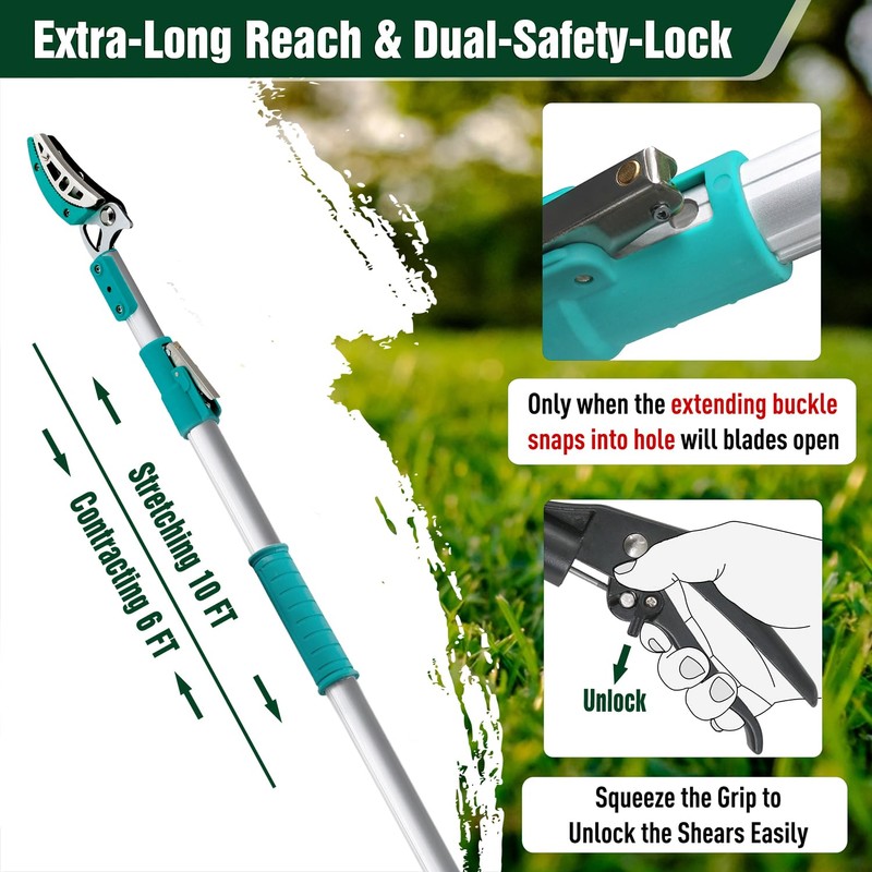 JARDINEER Lightweight Tree Pruner Extendable, 6-10ft Tree Trimmers Long Handle