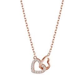 Philip Jones Rose Gold Plated Heart Link Necklace Created with Zircondia® Crystals