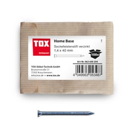 TOX Home Base 063600204 Skirting Board Pins Blue Galvanised with Deep Countersunk Head in Recyclable Paper Packaging Size 1.4 x 40 mm for Fixing Skirting Boards, Slats, Wood and Much More Pack of 100