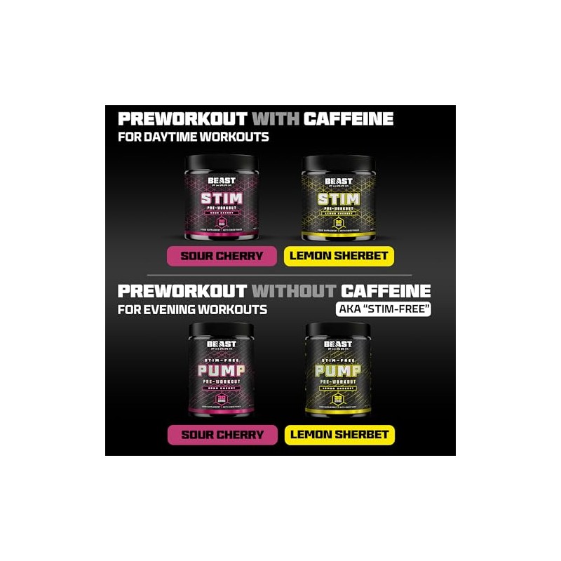 Beast Stim Pre Workout Powder 300mg Caffeine, Beta Alanine -