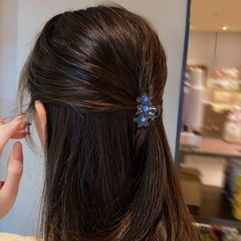 7 Pcs Mini Metal Hair Claw Clips Blue Rhinestone Hair Jaw Clamps Vintage Claw Hair Clips Non-Slip Hair Grips Hair Accessories Holiday Party Gift