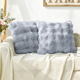 Artoid Mode Grey Super Soft Faux Fur Bubbles Puffy Cushion Covers Set of 2, 45x45 cm Fluffy Plush Velvet Decorative Pillow Case Cover Sofa Decor