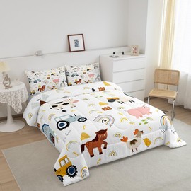 Castle Fairy Cute Farmhouse Pig Comforter Set for Kids Adults,Boys Men Tractor Cartoon Cow Sheep Bedding Comforter Sets Twin,Watercolor Farmhouse Style Rainbow Grass Quilt Comforter with 1 Pillowcase