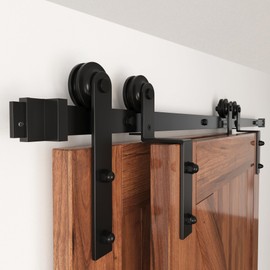 WINSOON 6FT Rail Single Track Bypass Sliding Barn Door Hardware Kit for Double Doors, Low Ceiling, Easy Mount, Heavy Duty, Slide Quietly and Smoothly