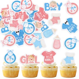 40Pcs Edible Oh Baby Cupcake Toppers Pink Blue Baby Shower Cupcake Picks Gender Reveal Cupcake Topper Decoration for Baby Shower Kids Birthday Party Supplies
