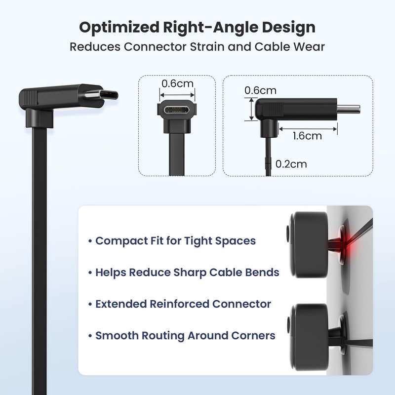 Itramax Flat USB C Cable 30FT/9M 2Pack,Right Angle Extra Long