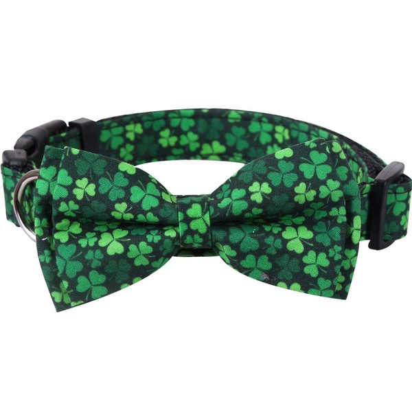 St.Patrick's Day Dog Collar with Removable Cute Bow Tie Adjustable
