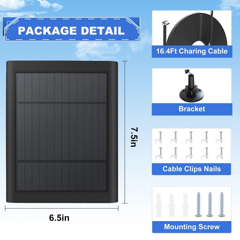 Solar Panel for Ring Doorbell 5W 5V Solar Charger Pefect