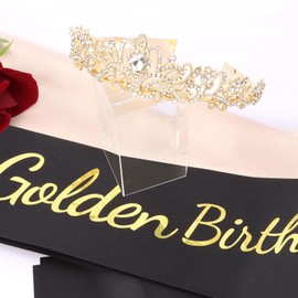 Vovii It's My Golden Birthday Sash and Crown Set for Women Girls Birthday Party Decorations Decor Party Favors Gifts