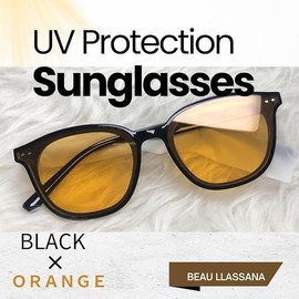 BEAU LLASSANA Sunglasses, Date Glasses, Small Face, UV Rays, Round Glasses, Black Rim Glasses, Lightweight Sunglasses, Fashion, orange