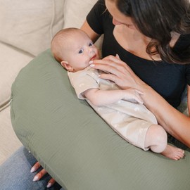 Konssy 2 Pack Muslin Nursing Pillow Covers, Soft and Adorable Nursing Cover for Breastfeeding Pillows, Pillow Slipcover for Baby Girls Boys Newborn(Fog Green, Cream)