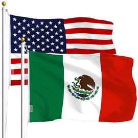 Paquete combinado G128: bandera estadounidense de Estados Unidos de 3 x 5 pies, 75D impresa estrellas y bandera de México (México) de 3 x 5 pies, 75D impresa