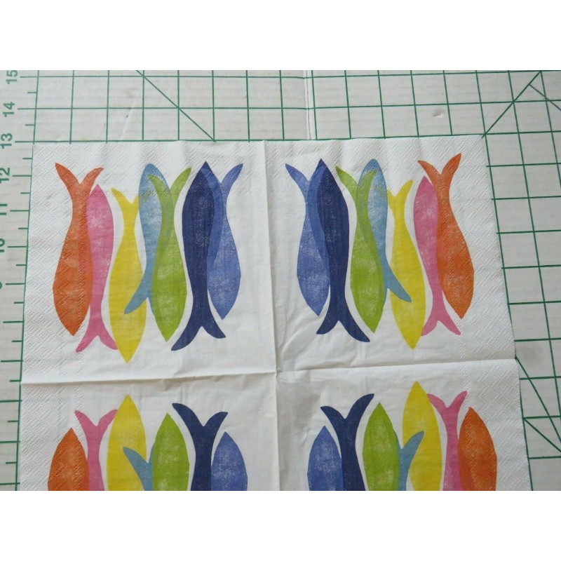 IHR Two Decorative Luncheon Napkins for Decoupage "Hand Stamped Fish"