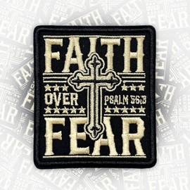 Faith Over Fear Patch 3 Inches Funny Cross Christian Religious Bible Verse Quote Humor Iron On/Sew On Embroidery Fabric Applique Patches for Trucker Hats Clothes Backpack DIY Accessories Mom Dad Gifts