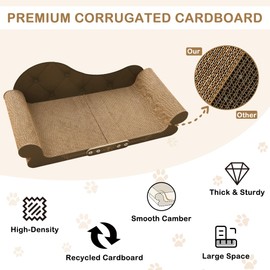 DWCN 26" Large Cat Scratcher Bed, Durable Cardboard Cat Couch Scratching Board, Long-Lasting Scratch Lounge for Indoor Cats, Furniture Protector