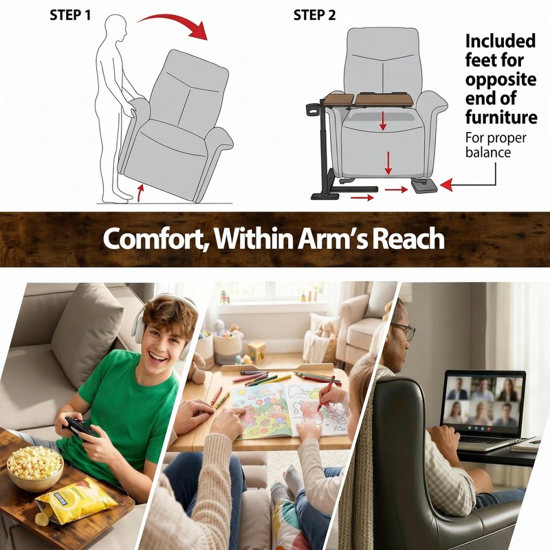 Swivel Table for Recliner Chair with Tilting Top, Adjustable Laptop