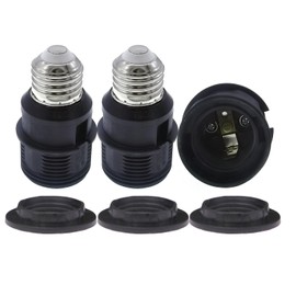 E26 to E26 Socket Extender,7.4cm/2.91 inches E27/E26 Light Socket Extension,Thread Lamp Holder Adapter with Shade Rings (Black, 3)