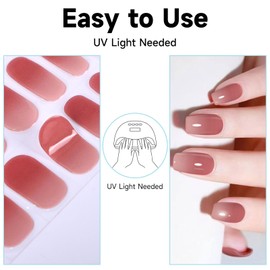 Semi Cured Gel Nail Strips, 28 pcs Gel Nail Strips, Nail Gel Stickers Work with Any UV Lights, Long-Lasting Nail Wraps, Stick on Nails for women Easy to Apply & Remove