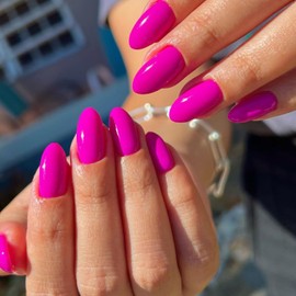 Rose Pink Nails Almond Shape Press on Nails Short Nails Press ons Oval Round Fake Nails RIICFDD False Nails Solid Color Designs Full Cover Glossy Glue on Nails for Women Nail Decoration 24 Pcs