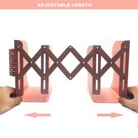 Hmseng Book Ends, Adjustable Bookends Book Holders for Shelves, Desk Magazine File Organizer Holder for Office, Books, Papers, Extends up to 19 inches.Scratch-Resistant Hand Coating-Pink