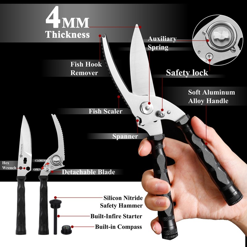 WILDMOK Heavy Duty Poultry Shears - 8.5 Inch Multi-Function Stainless