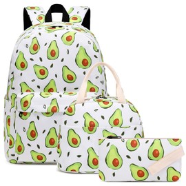 Kouxunt Avocado Girls School Backpacks for Kids Teens, 3-in-1 School Bag Bookbags Set with Lunch Bag Pencil Case