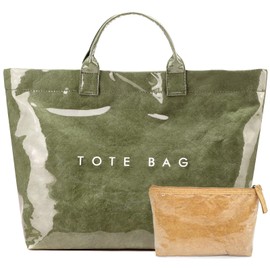 RUNSOON PVC Trendy Tote Bag for Women, Kraft Paper Letter Print Tote Bag Large Work Tote Handbag with Top Handle, Green, Large