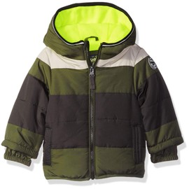 OshKosh B'Gosh Baby Boys Heavyweight Colorblock Puffer Coat, Linen/TYME Leaves/Dark Green, 24M
