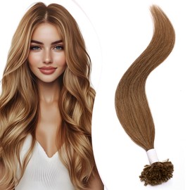 Elailite Real Hair Bondings Hair Extensions Brown U-tip Keratin Hair Extension Straight 25 Strands 20 g 35 cm #6 Medium Brown