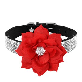 Pimaodog Rhinestone Dog Collar, Cute Dazzling Sparkling Soft Suede Leather Adjustable Pet Dog Cat Collar Crystal Diamond for Puppy Small Medium Large Dogs (L:38-46cm, Black-6)