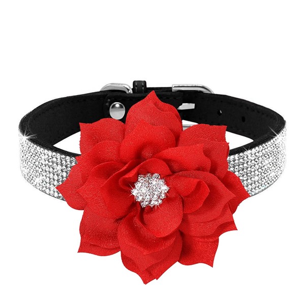 Pimaodog Rhinestone Dog Collar, Cute Dazzling Sparkling Soft Suede Leather
