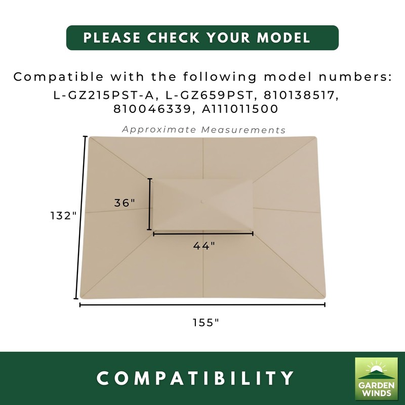 Garden Winds Durable 350 Replacement Canopy Top Compatible with South