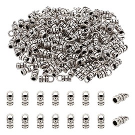 NBEADS 200 Pcs Tibetan Style Cord Ends, Antique Silver Metal Leather Ends Caps Barrel End Caps Tassel End Caps for DIY Bracelet Kumihimo Jewelry Making