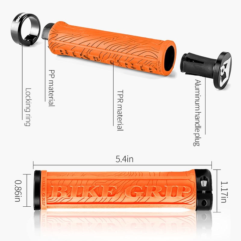 ROCKBROS Bike Handlebar Grips Single Lock-On, Rubber Aluminium Alloy
