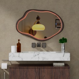 osemy 36" x 24" Cloud LED Bathroom Mirror with Lights Wood Framed LED Mirror for Bathroom Backlit and Front Lighted Anti-Fog Dimmable Vanity Adjustable 3 Colors Walnut Color