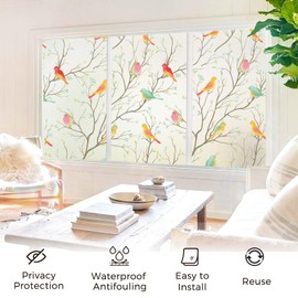Coavas Window Privacy Film Stained Glass Window Film: Non-Adhesive Static Cling Window Tinting Film Bird Frosted Glass Window Film for Bathroom Door Christmas Window Decorations, 17.7 x 78.7 Inches