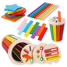 Kaisibum Wooden Colour Sorting Toy from 1 Year, 3-in-1 Colour Shape Sorting Toy with Storage Bag, Colour Learning Cup for 1 2 3 Years, Plug-In Games, Learning Sensory Game for Children