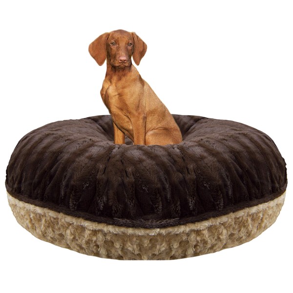 BESSIE AND BARNIE Signature Camel Rose/Godiva Brown Extra Plush Faux Fur Bagel Pet/Dog Bed (Multiple Sizes)